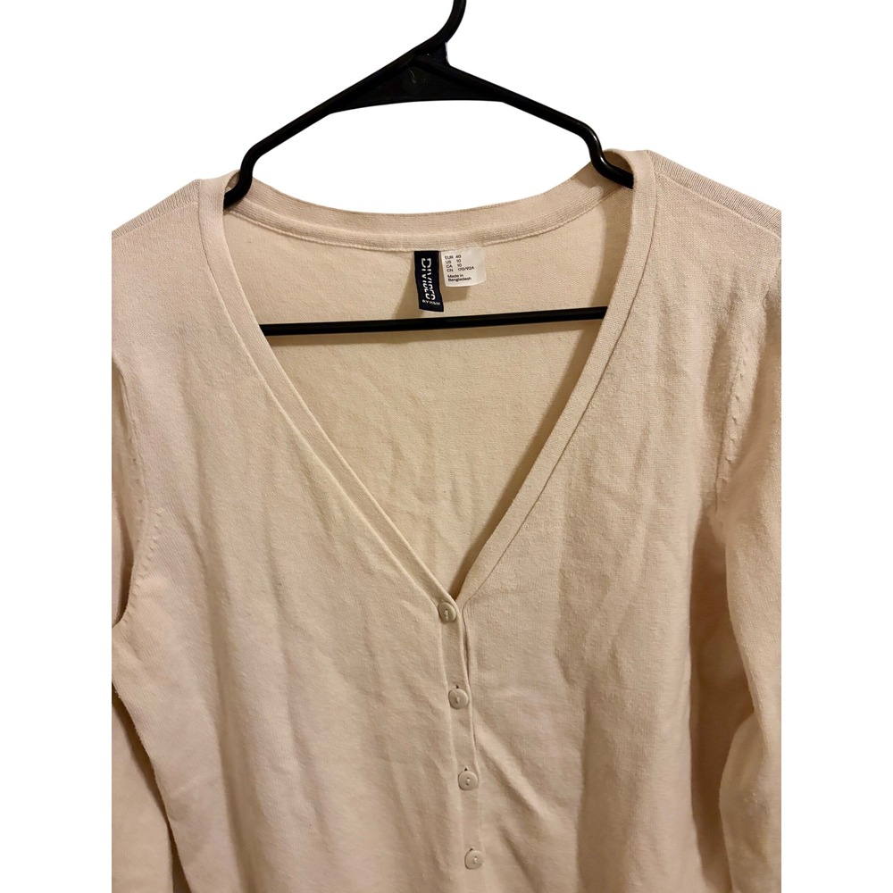 H&M Ivory Button Front V-Neck Cardigan Sweater Cotton Blend Size 10 - Picture 3 of 8